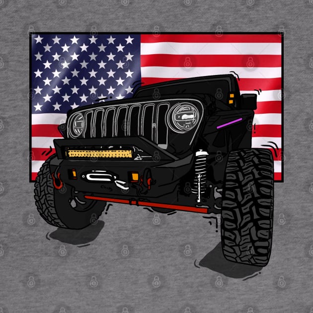 Jeep with American Flag - Black Essential by 4x4 Sketch